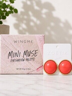 WINGME Mini Muse Eyeshadow Palette NIB Shimmer & Coral Pink Dome Studs NWT
